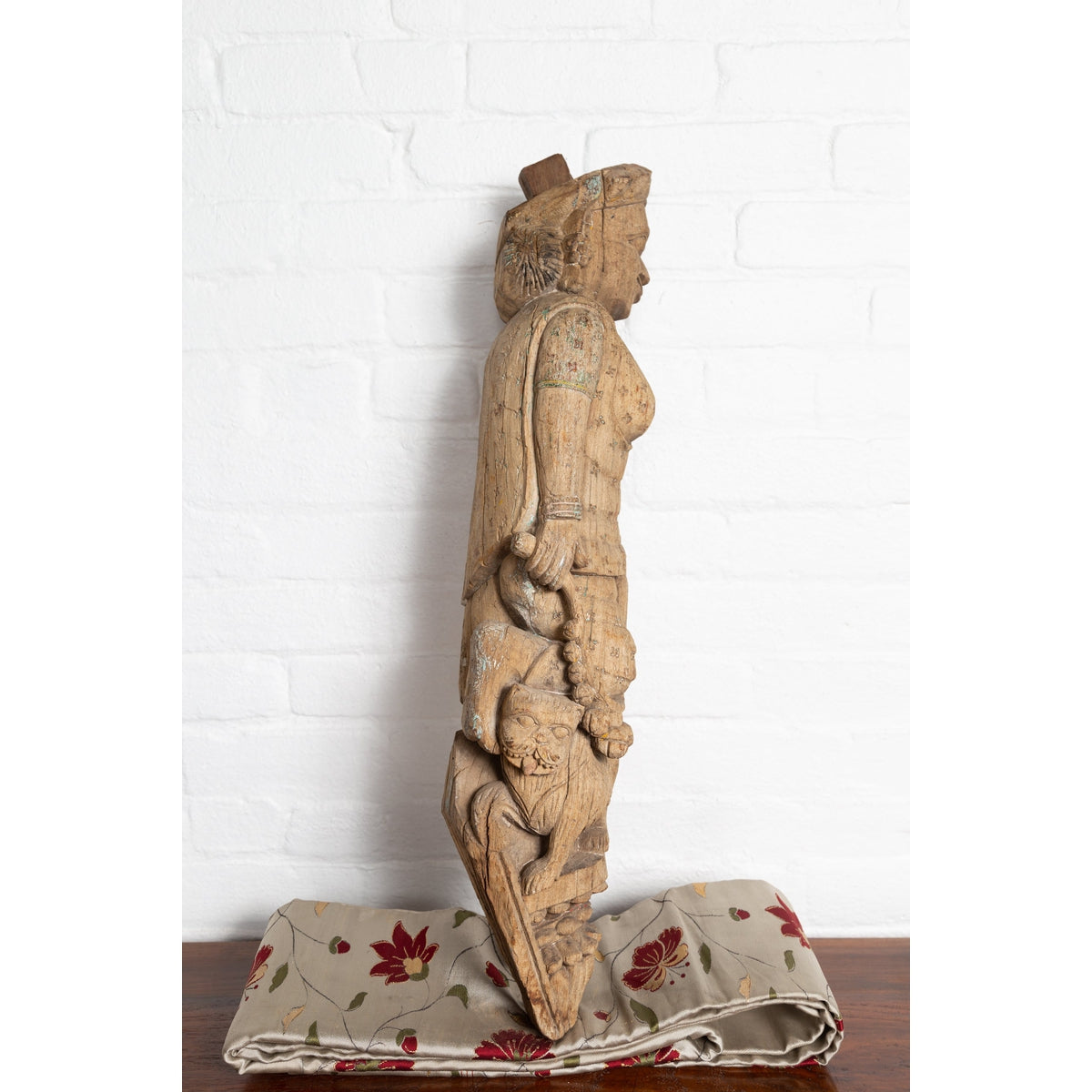 Indian Gujarat Hand Carved Temple Carving Statue Depicting a Woman and a Feline-4. Asian & Chinese Furniture, Art, Antiques, Vintage Home Décor for sale at FEA Home
