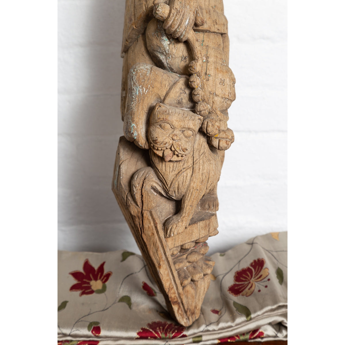 Indian Gujarat Hand Carved Temple Carving Statue Depicting a Woman and a Feline-13. Asian & Chinese Furniture, Art, Antiques, Vintage Home Décor for sale at FEA Home