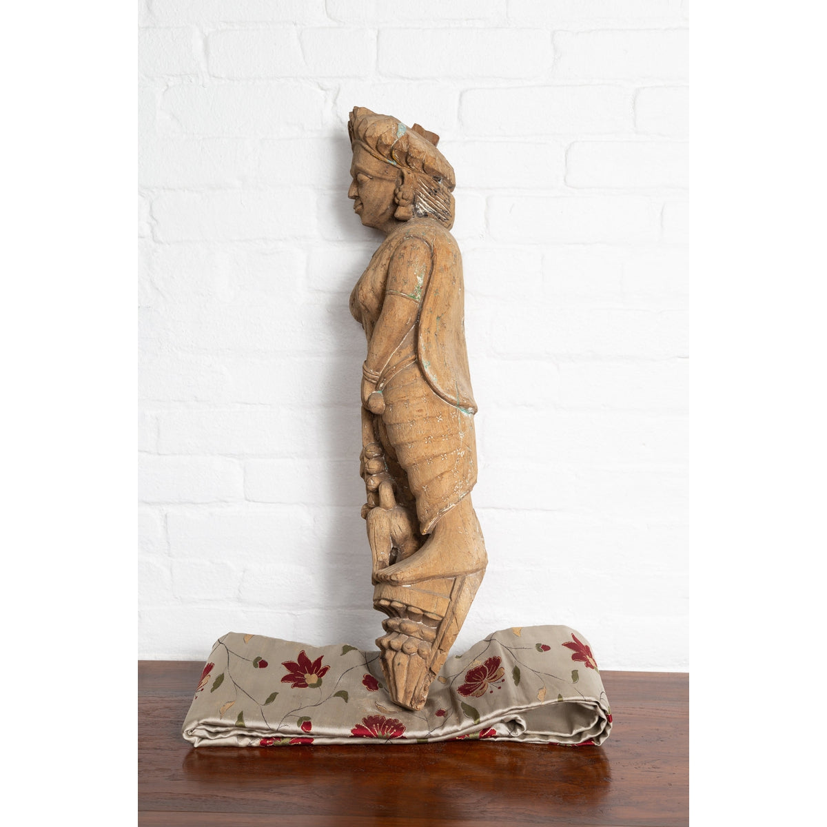 Indian Gujarat Hand Carved Temple Carving Statue Depicting a Woman and a Feline-6. Asian & Chinese Furniture, Art, Antiques, Vintage Home Décor for sale at FEA Home