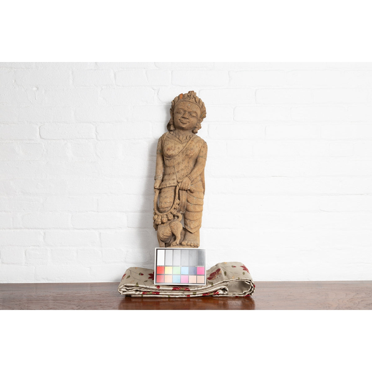 Indian Gujarat Hand Carved Temple Carving Statue Depicting a Woman and a Feline-3. Asian & Chinese Furniture, Art, Antiques, Vintage Home Décor for sale at FEA Home