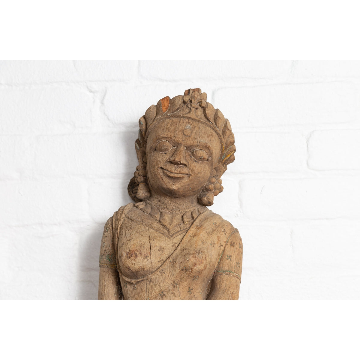 Indian Gujarat Hand Carved Temple Carving Statue Depicting a Woman and a Feline-7. Asian & Chinese Furniture, Art, Antiques, Vintage Home Décor for sale at FEA Home