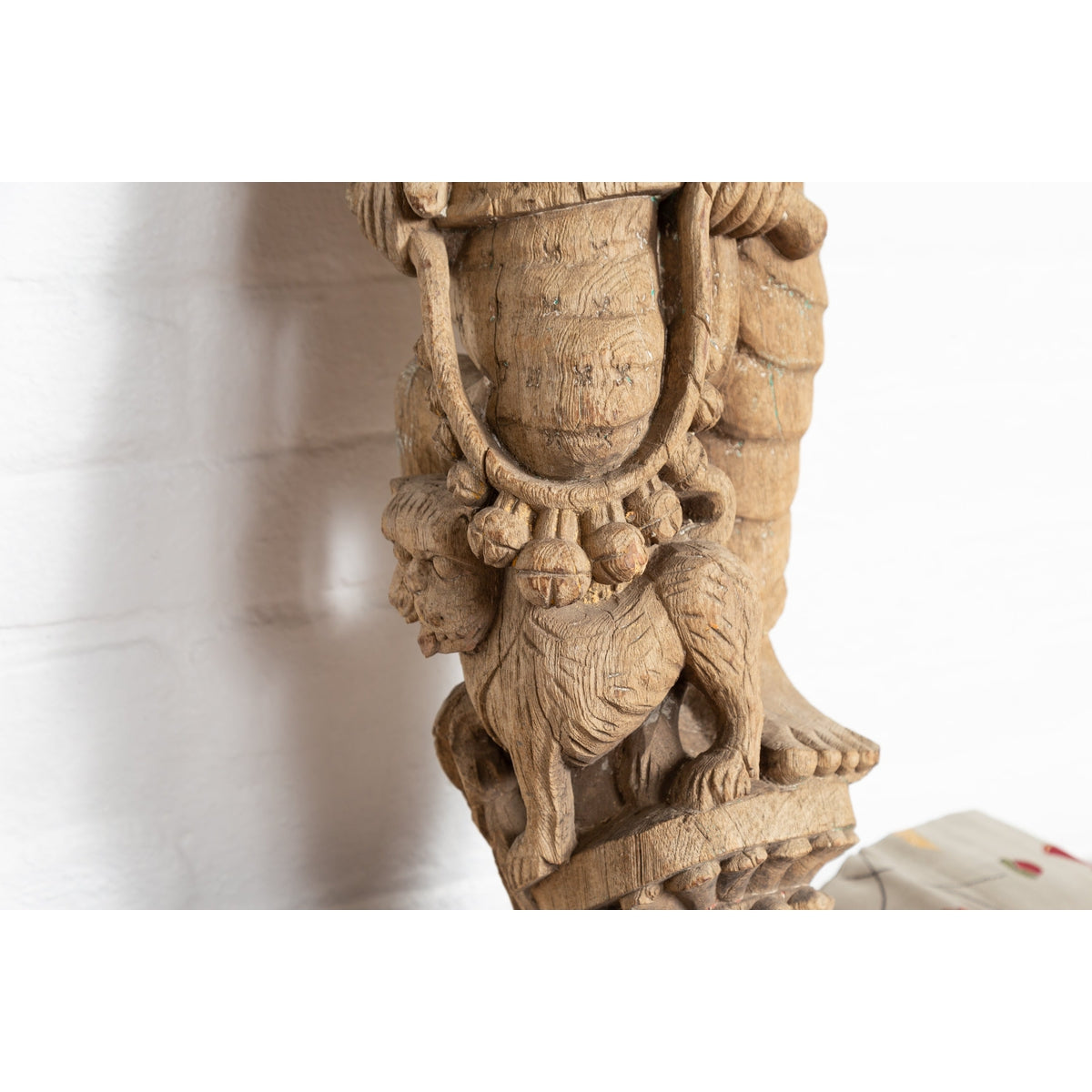 Indian Gujarat Hand Carved Temple Carving Statue Depicting a Woman and a Feline-11. Asian & Chinese Furniture, Art, Antiques, Vintage Home Décor for sale at FEA Home