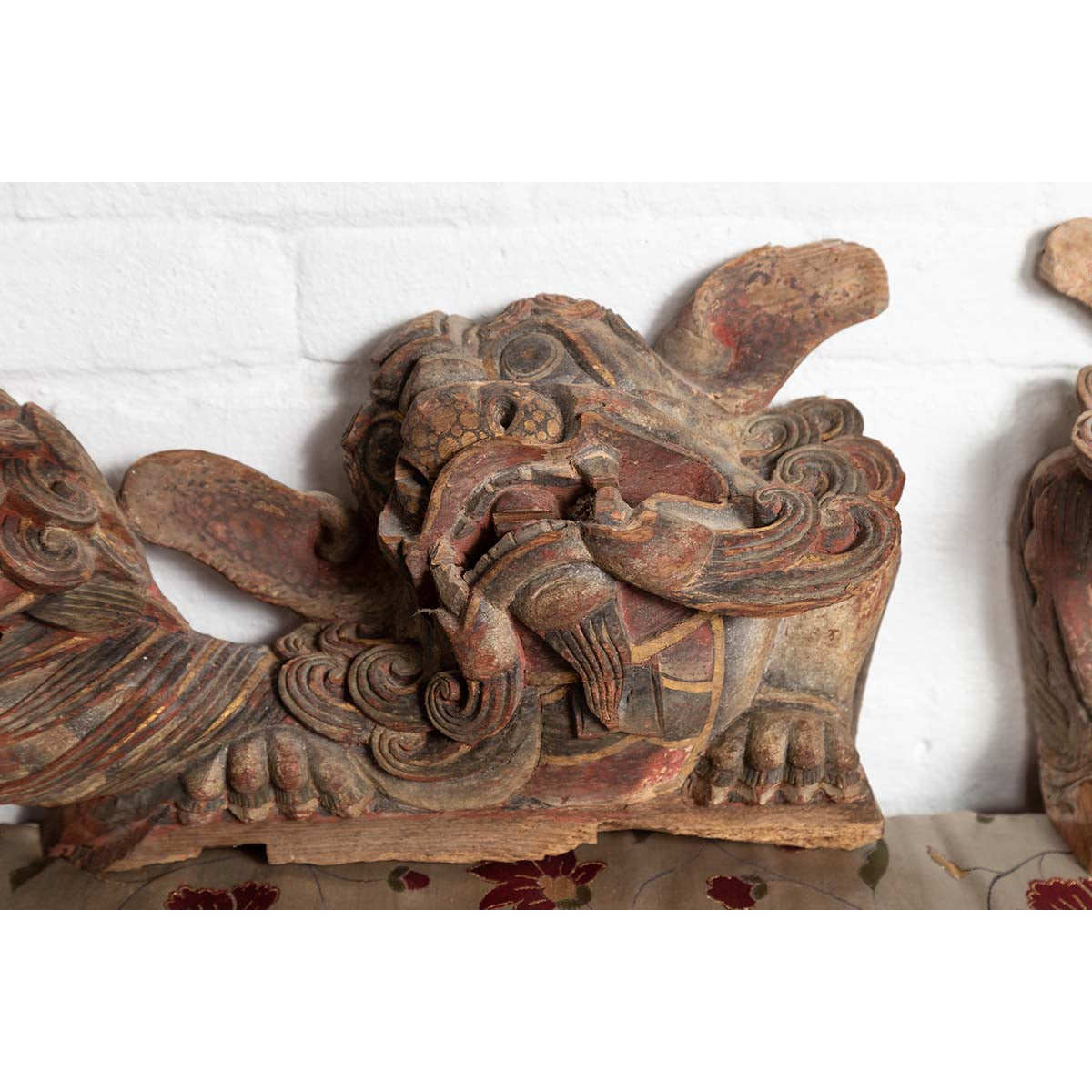 Pair of Chinese 19th Century Hand Carved and Painted Temple Guardian Lions-12. Asian & Chinese Furniture, Art, Antiques, Vintage Home Décor for sale at FEA Home