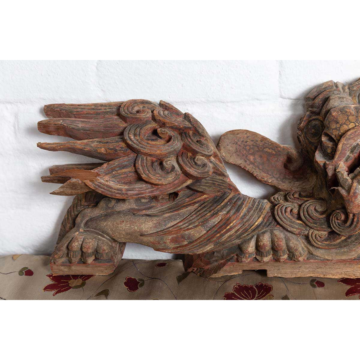 Pair of Chinese 19th Century Hand Carved and Painted Temple Guardian Lions-13. Asian & Chinese Furniture, Art, Antiques, Vintage Home Décor for sale at FEA Home