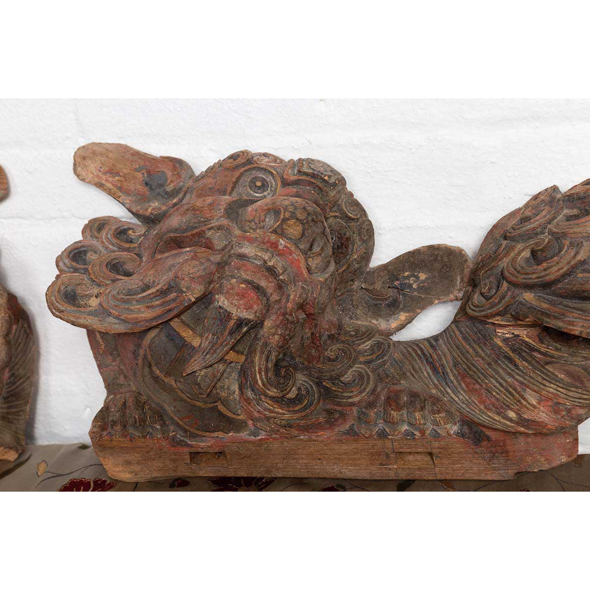 Pair of Chinese 19th Century Hand Carved and Painted Temple Guardian Lions-14. Asian & Chinese Furniture, Art, Antiques, Vintage Home Décor for sale at FEA Home