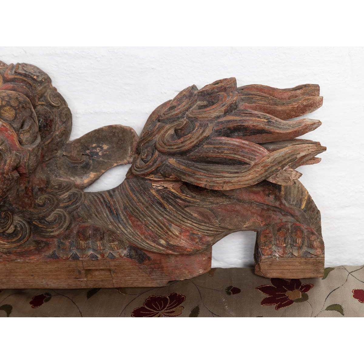 Pair of Chinese 19th Century Hand Carved and Painted Temple Guardian Lions-15. Asian & Chinese Furniture, Art, Antiques, Vintage Home Décor for sale at FEA Home