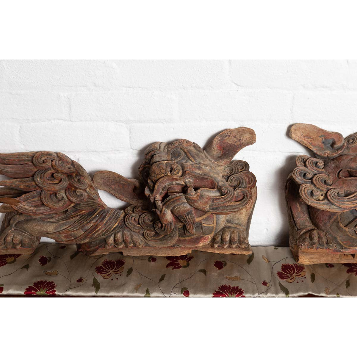 Pair of Chinese 19th Century Hand Carved and Painted Temple Guardian Lions-5. Asian & Chinese Furniture, Art, Antiques, Vintage Home Décor for sale at FEA Home