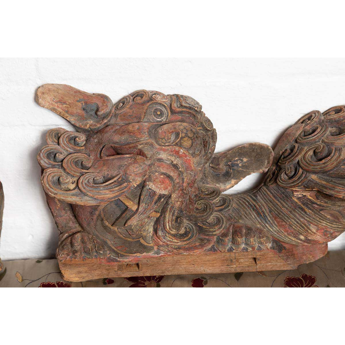 Pair of Chinese 19th Century Hand Carved and Painted Temple Guardian Lions-7. Asian & Chinese Furniture, Art, Antiques, Vintage Home Décor for sale at FEA Home