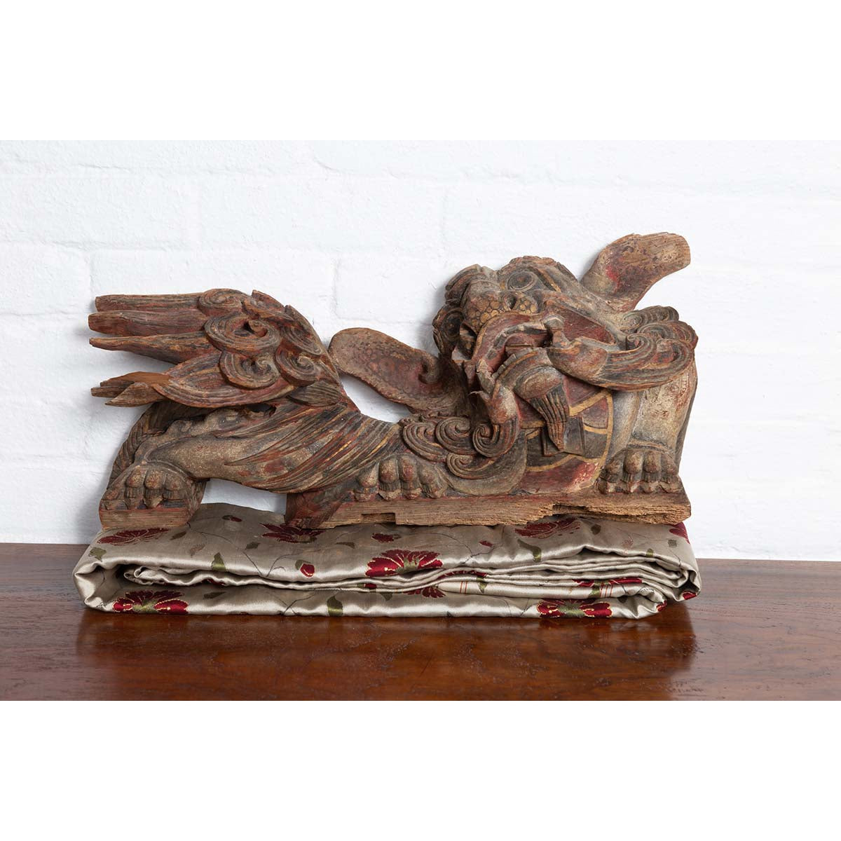 Pair of Chinese 19th Century Hand Carved and Painted Temple Guardian Lions-8. Asian & Chinese Furniture, Art, Antiques, Vintage Home Décor for sale at FEA Home