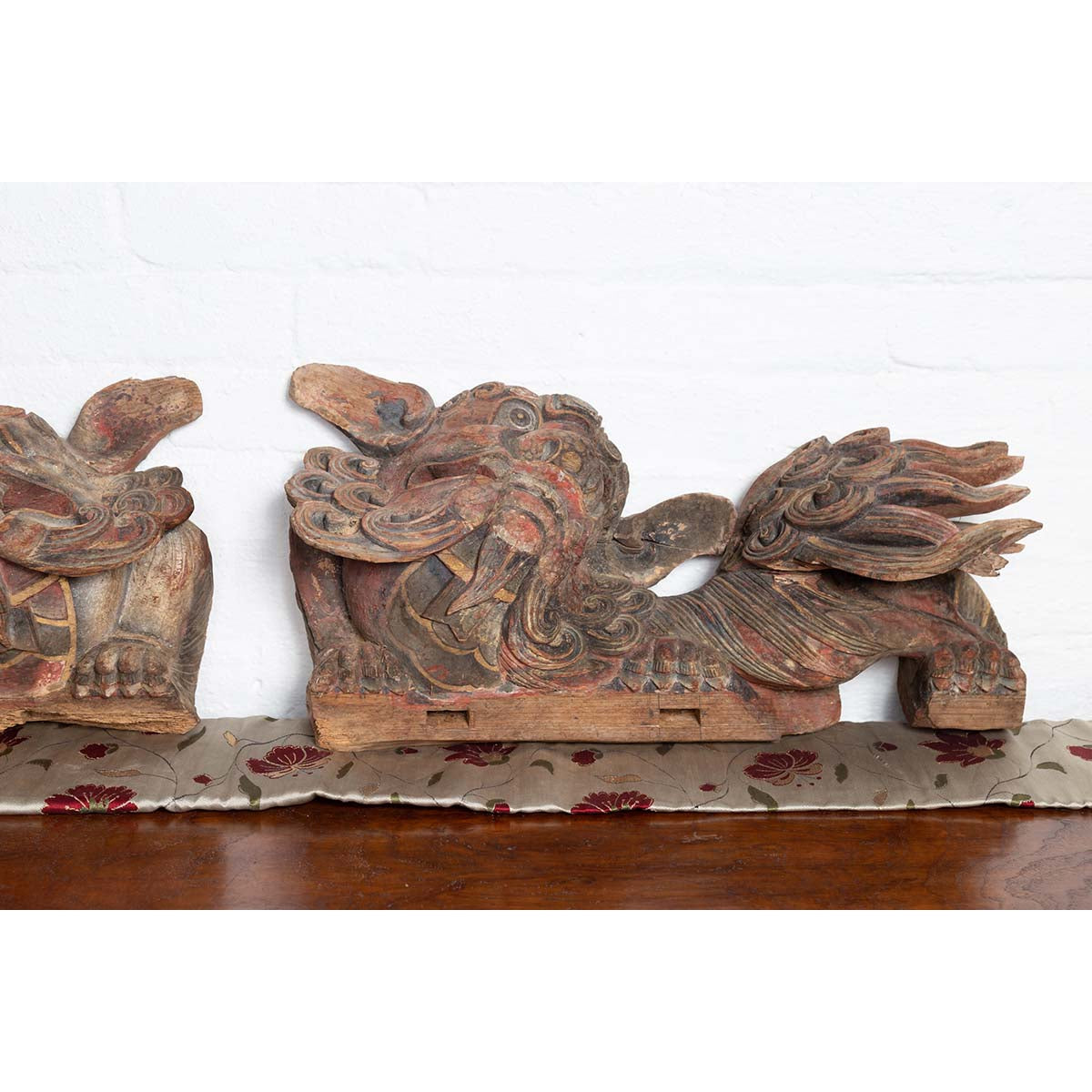 Pair of Chinese 19th Century Hand Carved and Painted Temple Guardian Lions-11. Asian & Chinese Furniture, Art, Antiques, Vintage Home Décor for sale at FEA Home