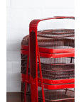 Vintage Chinese Red Lacquered Bird Cage with Handle and Hexagonal Base-6. Asian & Chinese Furniture, Art, Antiques, Vintage Home Décor for sale at FEA Home