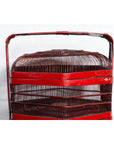 Vintage Chinese Red Lacquered Bird Cage with Handle and Hexagonal Base-7. Asian & Chinese Furniture, Art, Antiques, Vintage Home Décor for sale at FEA Home