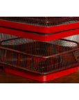 Vintage Chinese Red Lacquered Bird Cage with Handle and Hexagonal Base-8. Asian & Chinese Furniture, Art, Antiques, Vintage Home Décor for sale at FEA Home