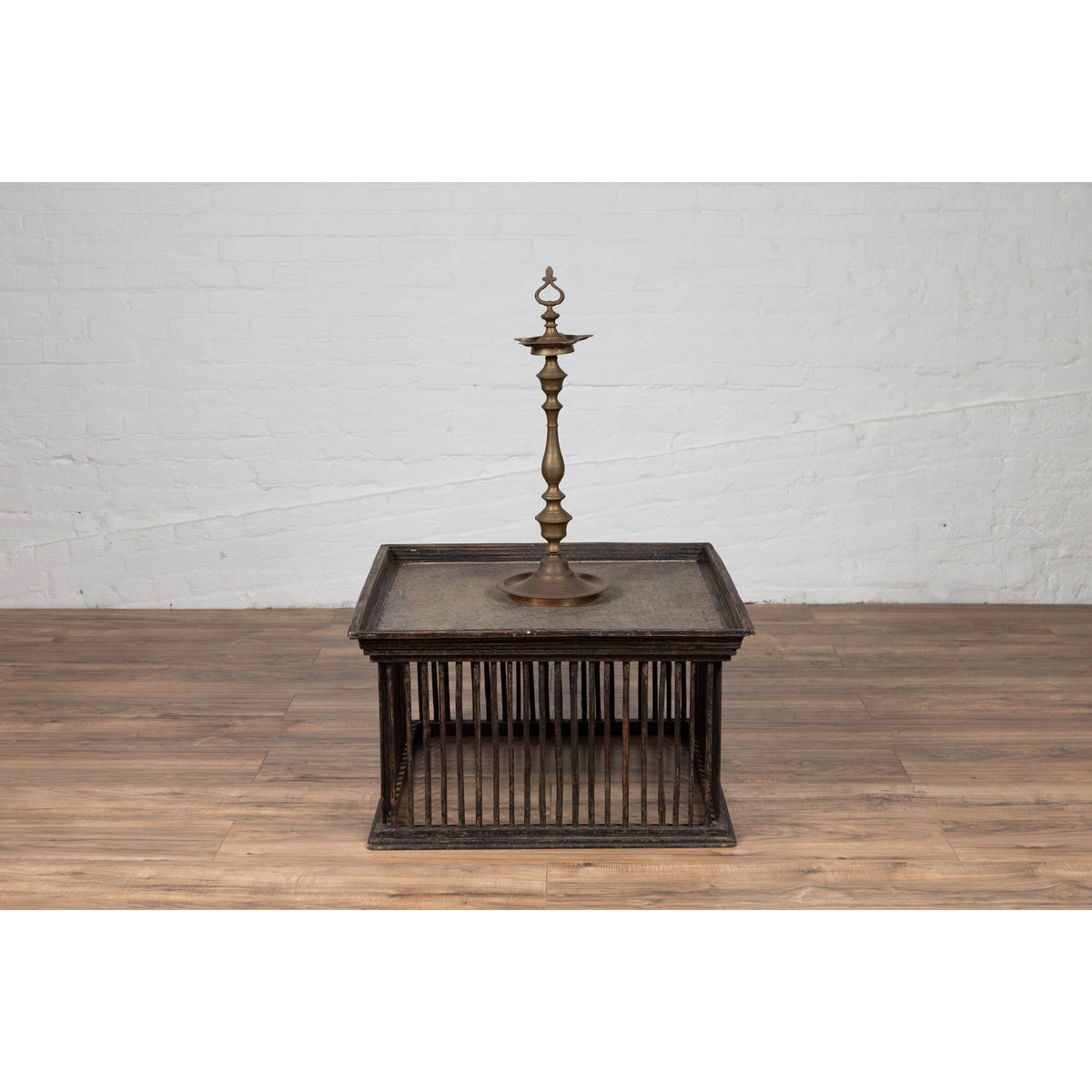 Vintage Thai Square Rattan Coffee Table with Silver Leaf Top and Spindle Design-3. Asian & Chinese Furniture, Art, Antiques, Vintage Home Décor for sale at FEA Home