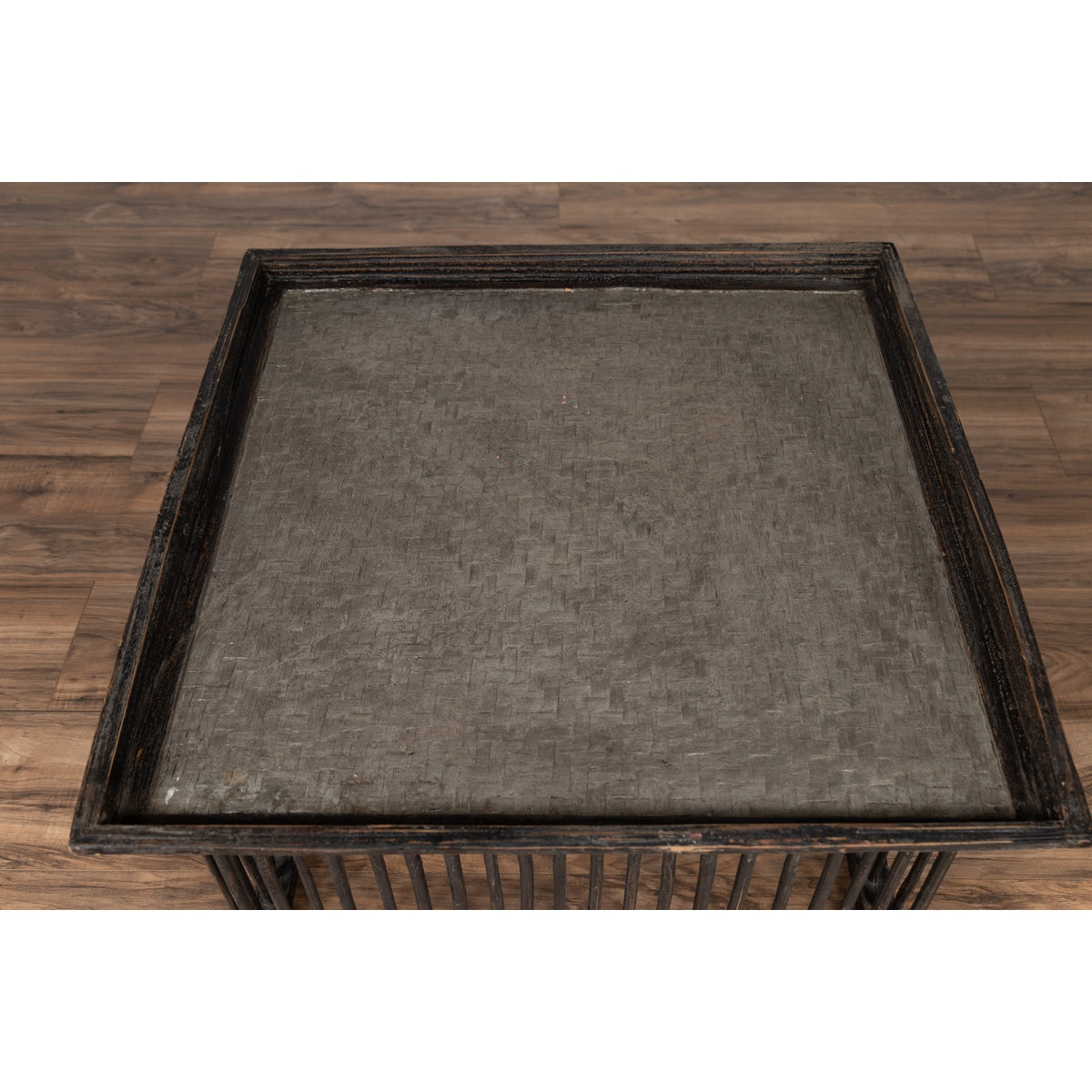 Vintage Thai Square Rattan Coffee Table with Silver Leaf Top and Spindle Design-5. Asian & Chinese Furniture, Art, Antiques, Vintage Home Décor for sale at FEA Home