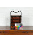 Small Burmese Vintage Stacking Picnic Basket with Lacquered Accents and Handle-3. Asian & Chinese Furniture, Art, Antiques, Vintage Home Décor for sale at FEA Home