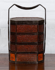 Small Burmese Vintage Stacking Picnic Basket with Lacquered Accents and Handle-2. Asian & Chinese Furniture, Art, Antiques, Vintage Home Décor for sale at FEA Home