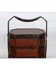 Small Burmese Vintage Stacking Picnic Basket with Lacquered Accents and Handle-5. Asian & Chinese Furniture, Art, Antiques, Vintage Home Décor for sale at FEA Home