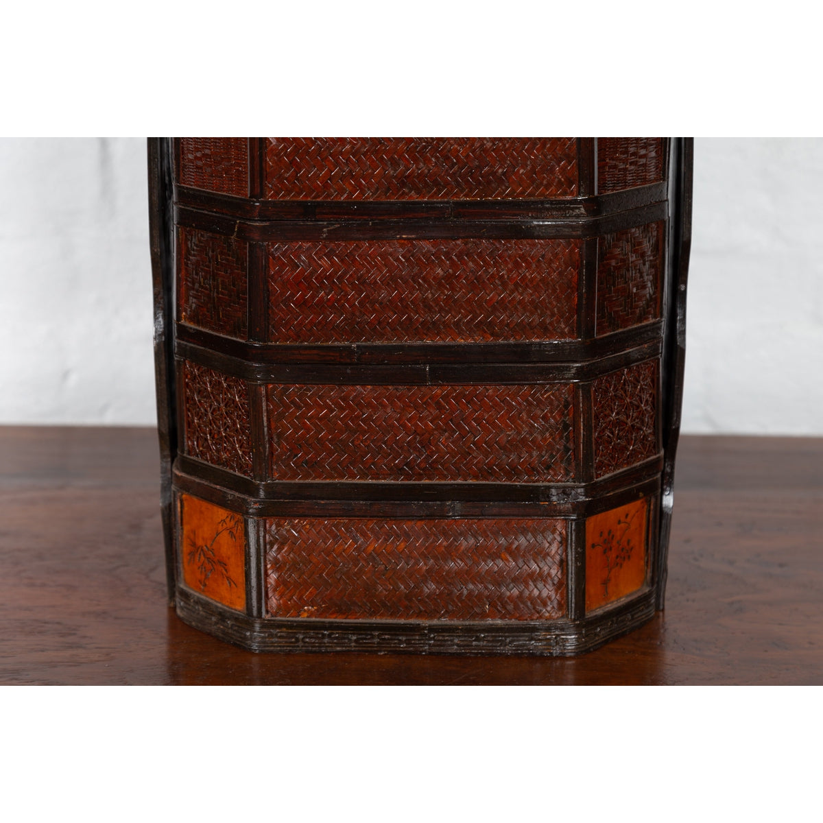 Small Burmese Vintage Stacking Picnic Basket with Lacquered Accents and Handle-9. Asian & Chinese Furniture, Art, Antiques, Vintage Home Décor for sale at FEA Home