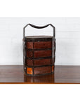 Small Burmese Vintage Stacking Picnic Basket with Lacquered Accents and Handle-4. Asian & Chinese Furniture, Art, Antiques, Vintage Home Décor for sale at FEA Home