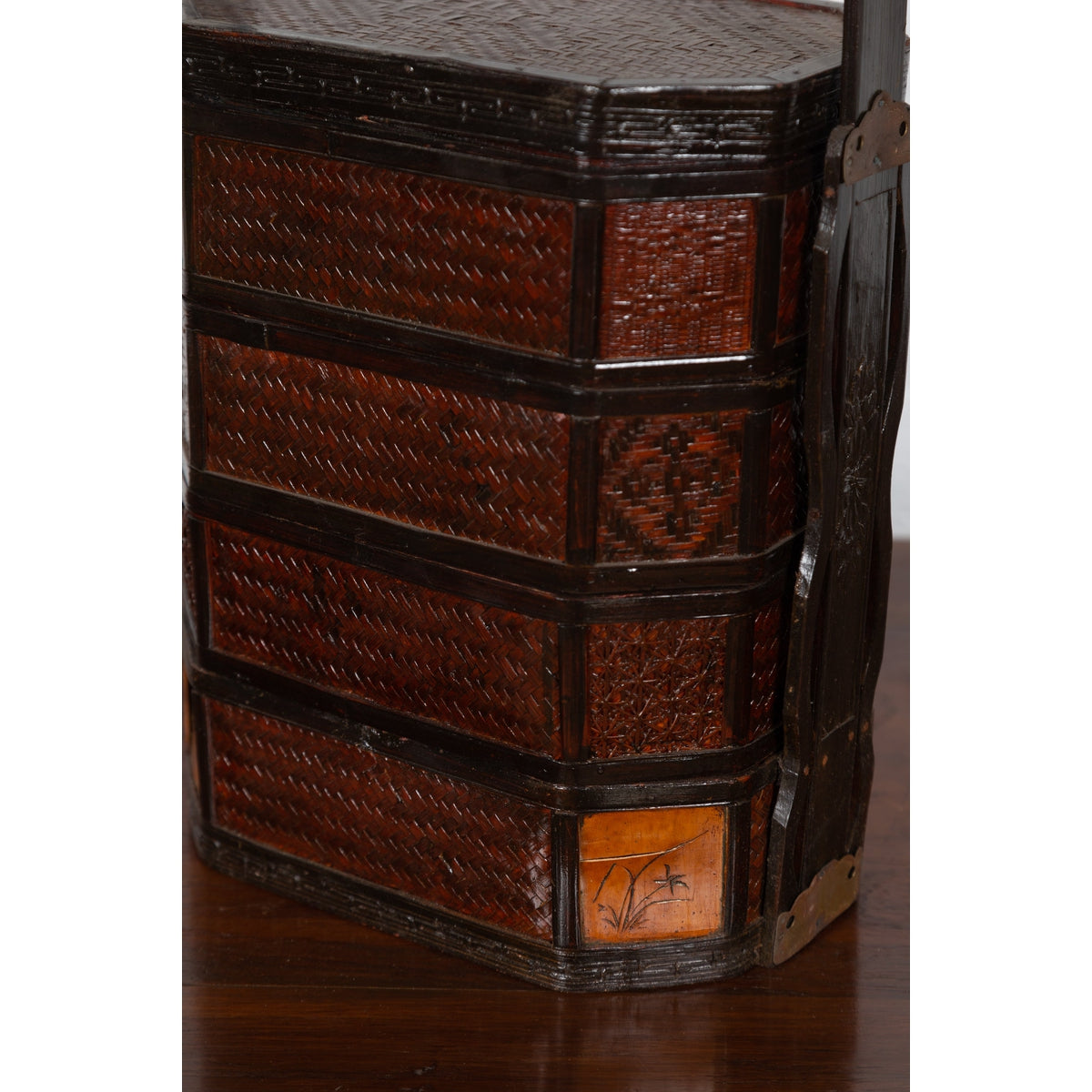 Small Burmese Vintage Stacking Picnic Basket with Lacquered Accents and Handle-8. Asian & Chinese Furniture, Art, Antiques, Vintage Home Décor for sale at FEA Home