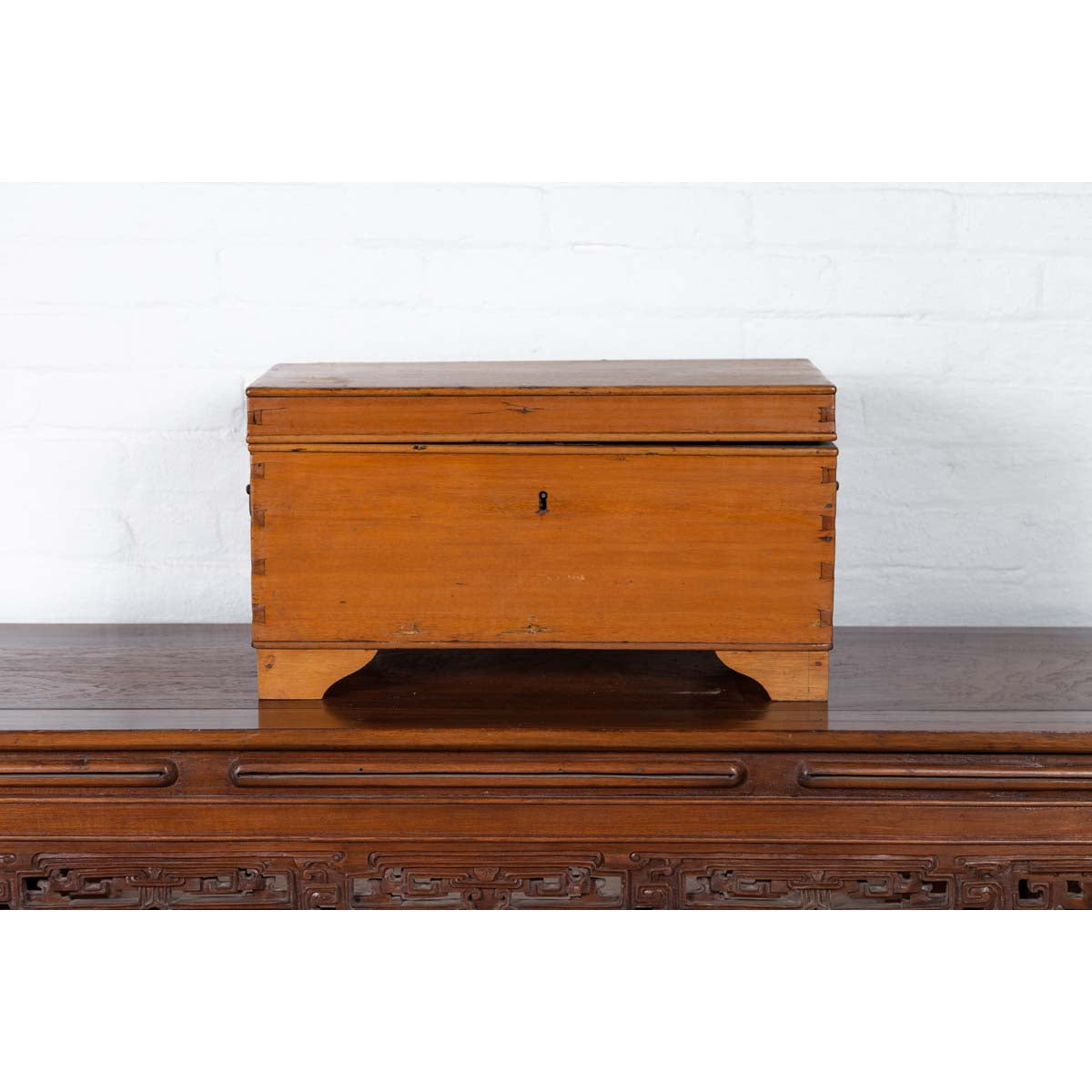 Antique Indonesian Wooden Blanket Chest with Inner Red and Black Lacquered Decor-10. Asian & Chinese Furniture, Art, Antiques, Vintage Home Décor for sale at FEA Home