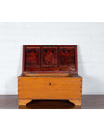 Antique Indonesian Wooden Blanket Chest with Inner Red and Black Lacquered Decor-4. Asian & Chinese Furniture, Art, Antiques, Vintage Home Décor for sale at FEA Home