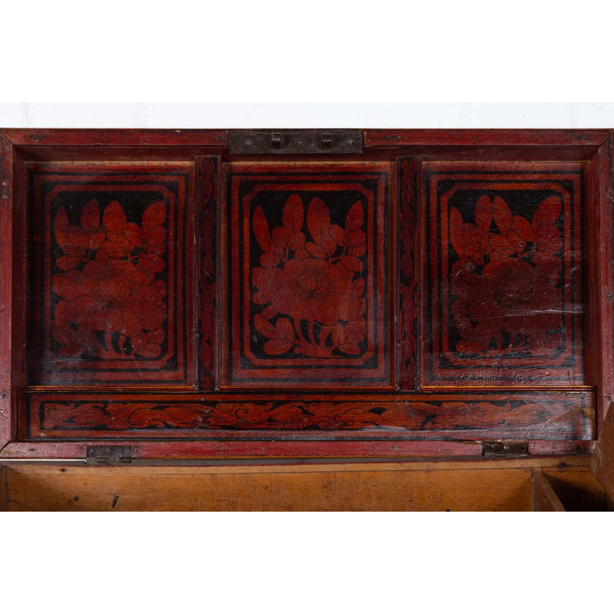 Antique Indonesian Wooden Blanket Chest with Inner Red and Black Lacquered Decor-5. Asian & Chinese Furniture, Art, Antiques, Vintage Home Décor for sale at FEA Home