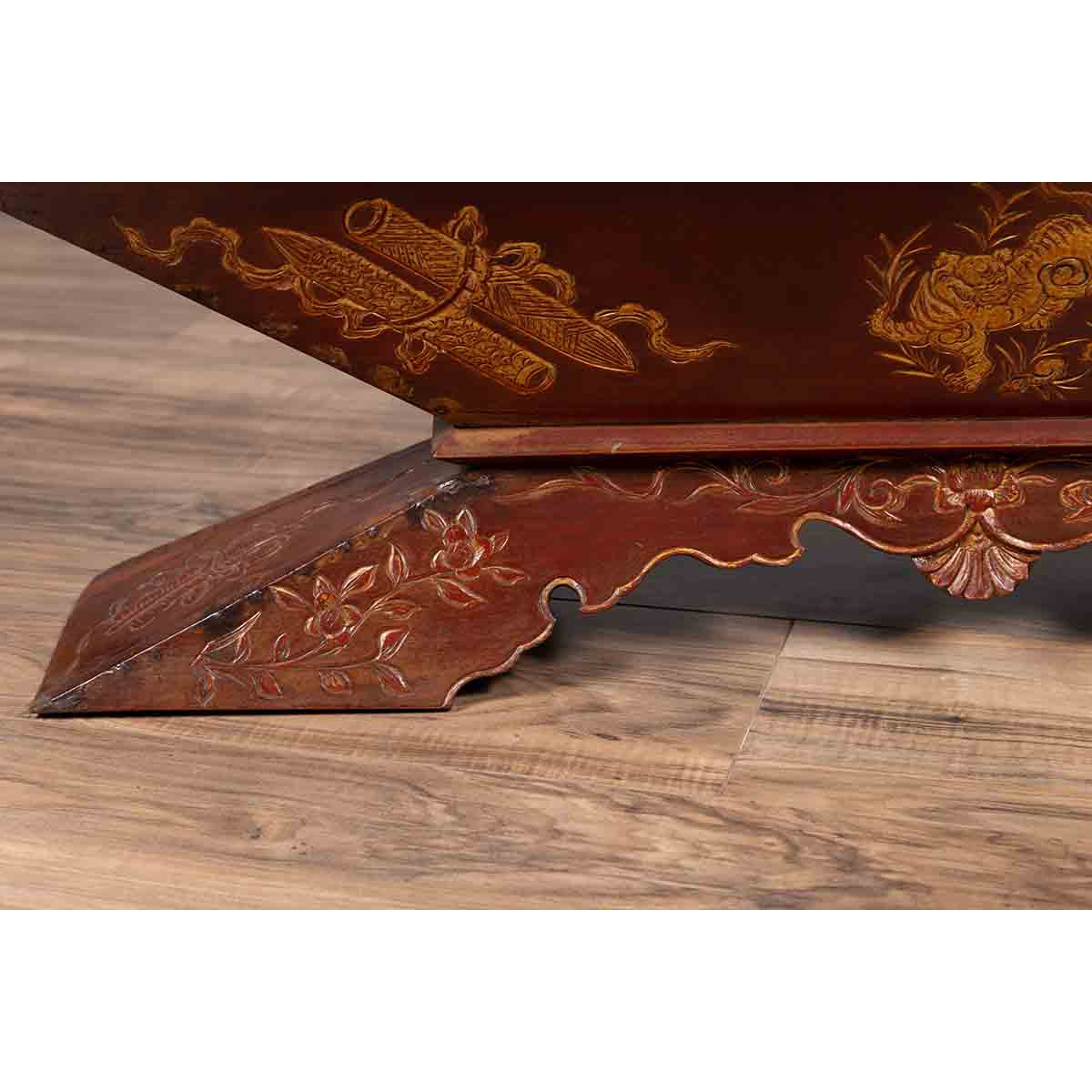 Vintage Burmese Prayer Book Holder with Unusual Shape and Carved Pedestal Base-11. Asian & Chinese Furniture, Art, Antiques, Vintage Home Décor for sale at FEA Home