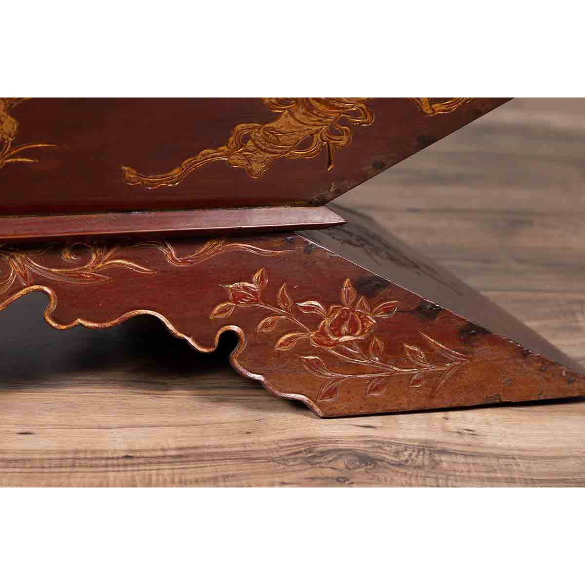 Vintage Burmese Prayer Book Holder with Unusual Shape and Carved Pedestal Base-12. Asian & Chinese Furniture, Art, Antiques, Vintage Home Décor for sale at FEA Home