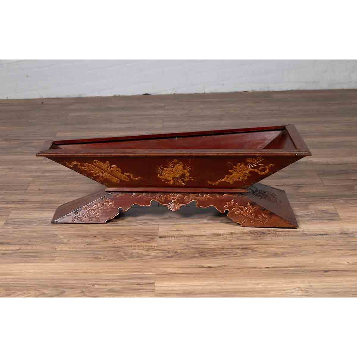 Vintage Burmese Prayer Book Holder with Unusual Shape and Carved Pedestal Base-3. Asian & Chinese Furniture, Art, Antiques, Vintage Home Décor for sale at FEA Home