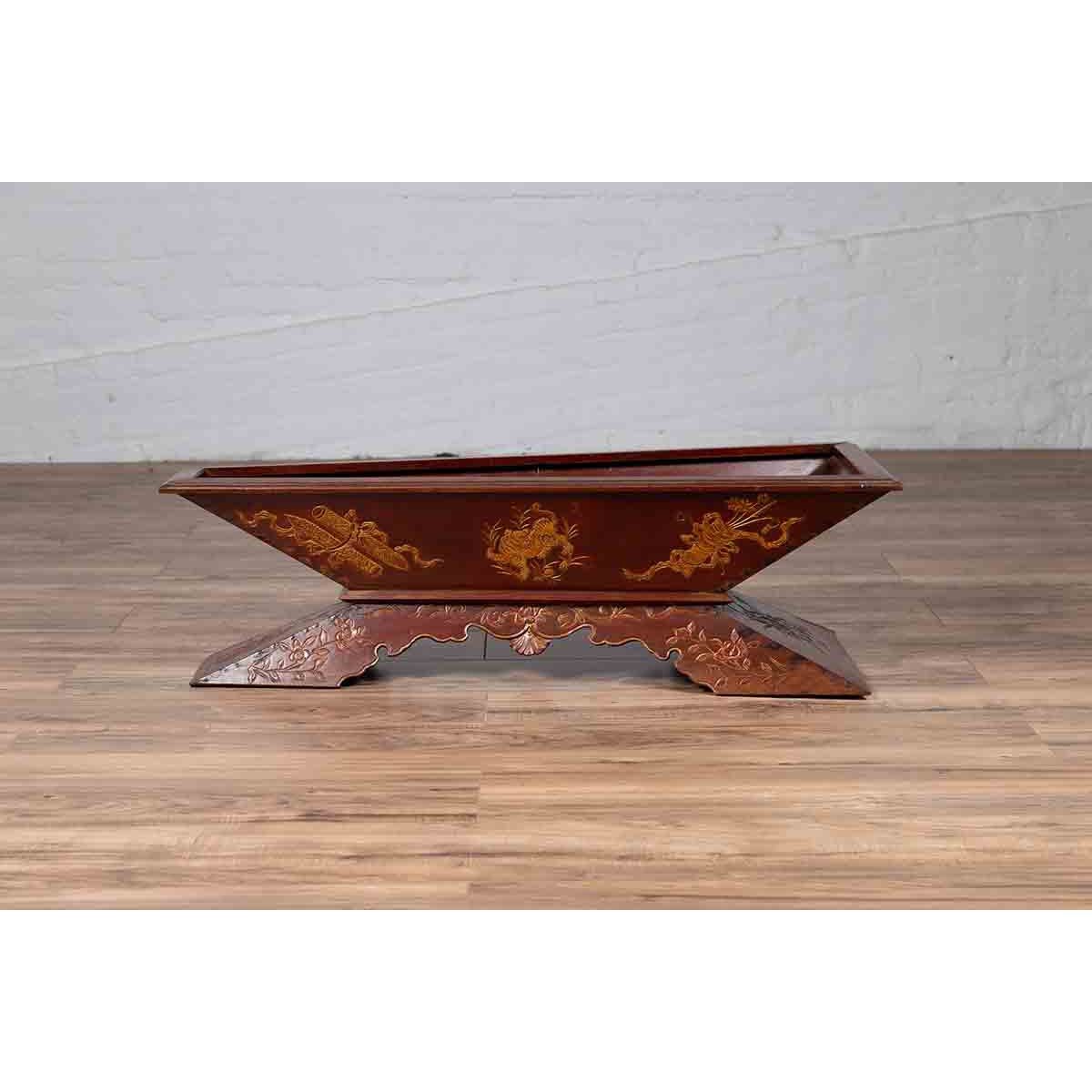 Vintage Burmese Prayer Book Holder with Unusual Shape and Carved Pedestal Base-4. Asian & Chinese Furniture, Art, Antiques, Vintage Home Décor for sale at FEA Home
