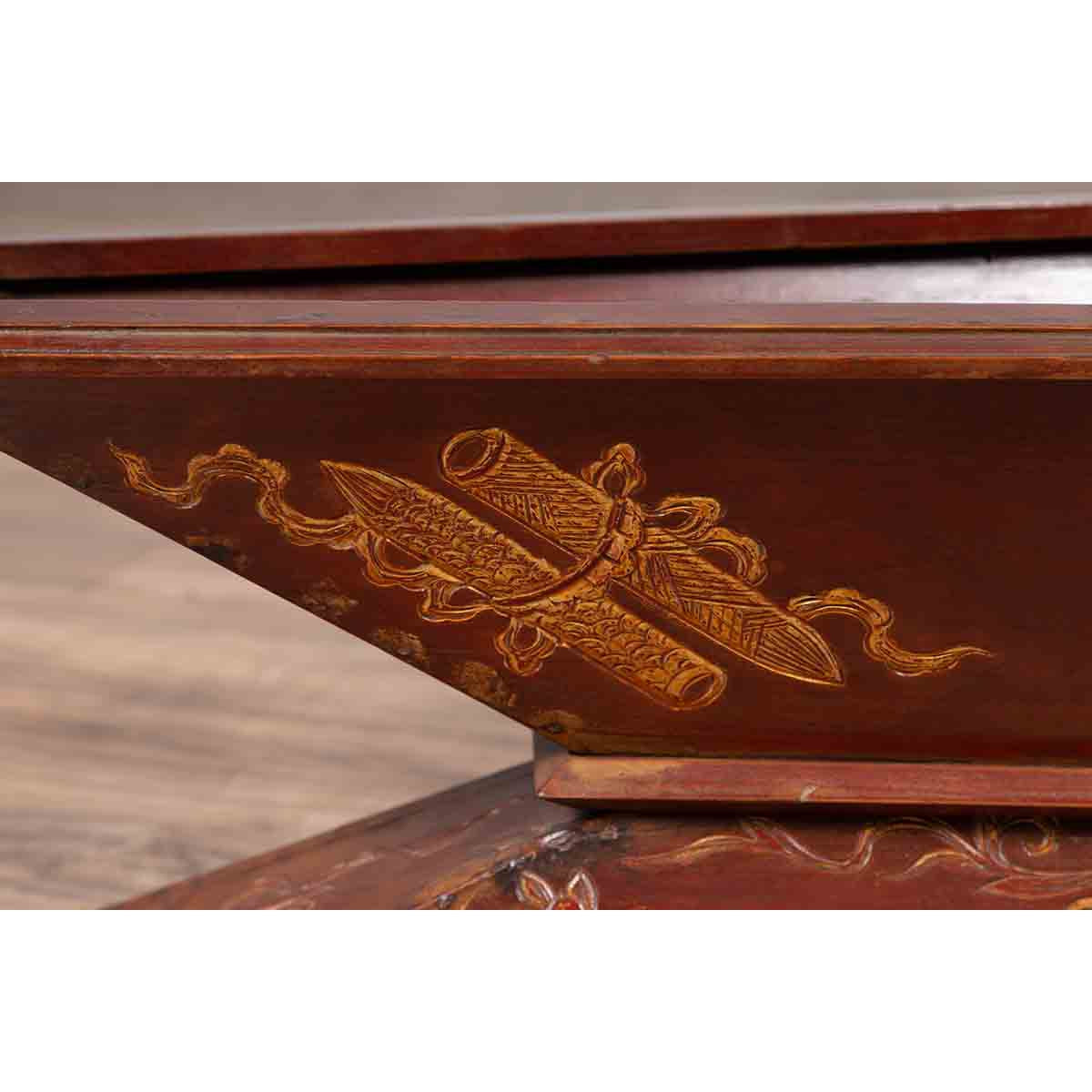 Vintage Burmese Prayer Book Holder with Unusual Shape and Carved Pedestal Base-7. Asian & Chinese Furniture, Art, Antiques, Vintage Home Décor for sale at FEA Home