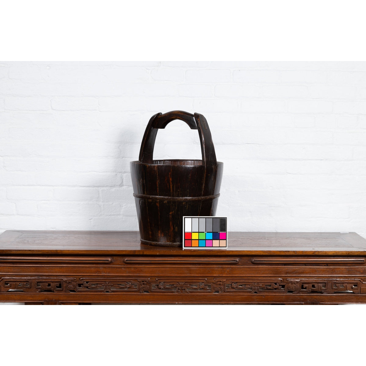 19th Century Southern Chinese Wooden Bucket with Large Handle and Metal Accents-4. Asian & Chinese Furniture, Art, Antiques, Vintage Home Décor for sale at FEA Home