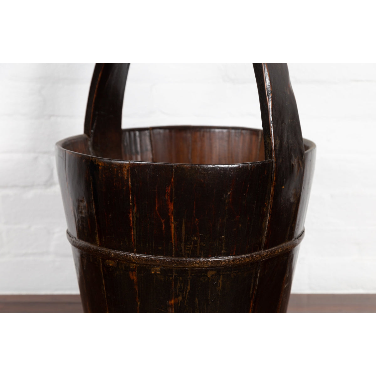 19th Century Southern Chinese Wooden Bucket with Large Handle and Metal Accents-6. Asian & Chinese Furniture, Art, Antiques, Vintage Home Décor for sale at FEA Home