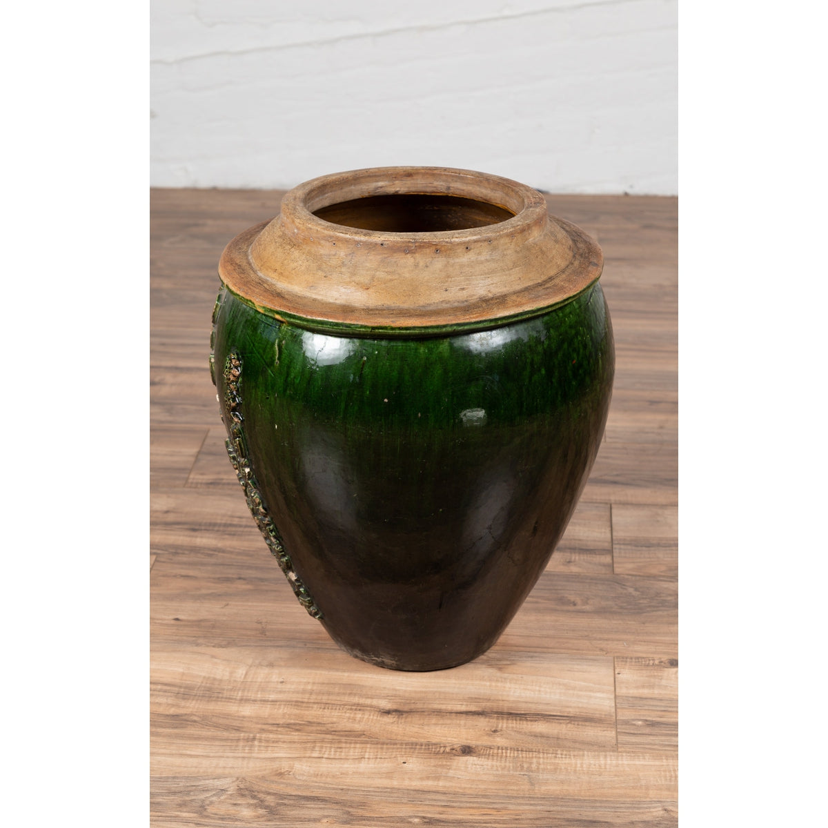 Chinese Contemporary Green Glazed Water Jug Pottery with Calligraphy-10. Asian & Chinese Furniture, Art, Antiques, Vintage Home Décor for sale at FEA Home