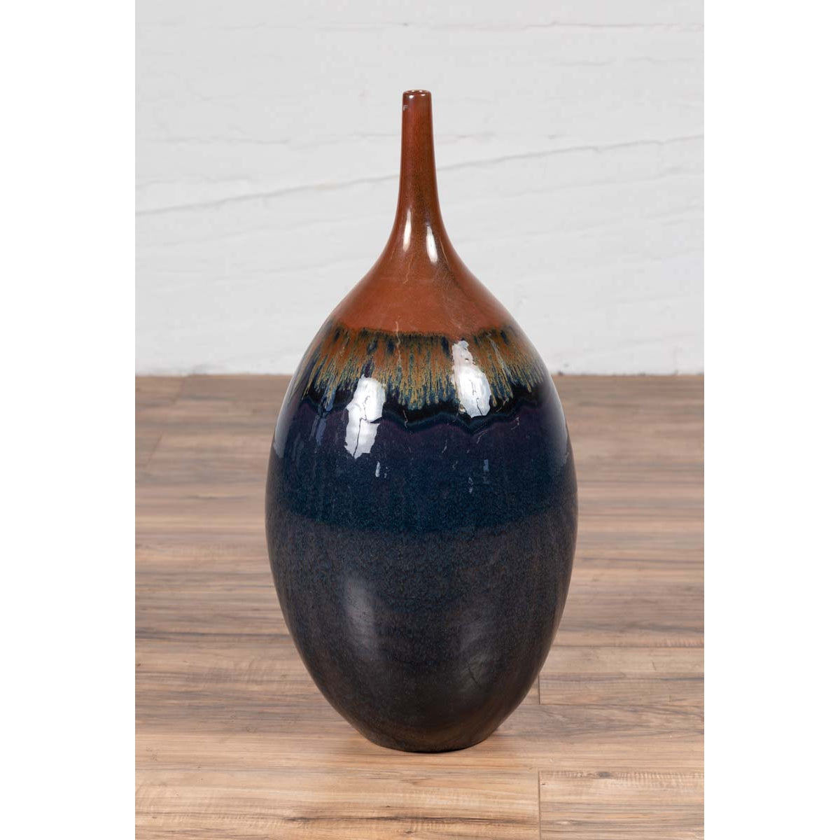Vintage Northern Thai Chiang Mai Blue and Brown Vase from the Prem Collection-6. Asian & Chinese Furniture, Art, Antiques, Vintage Home Décor for sale at FEA Home