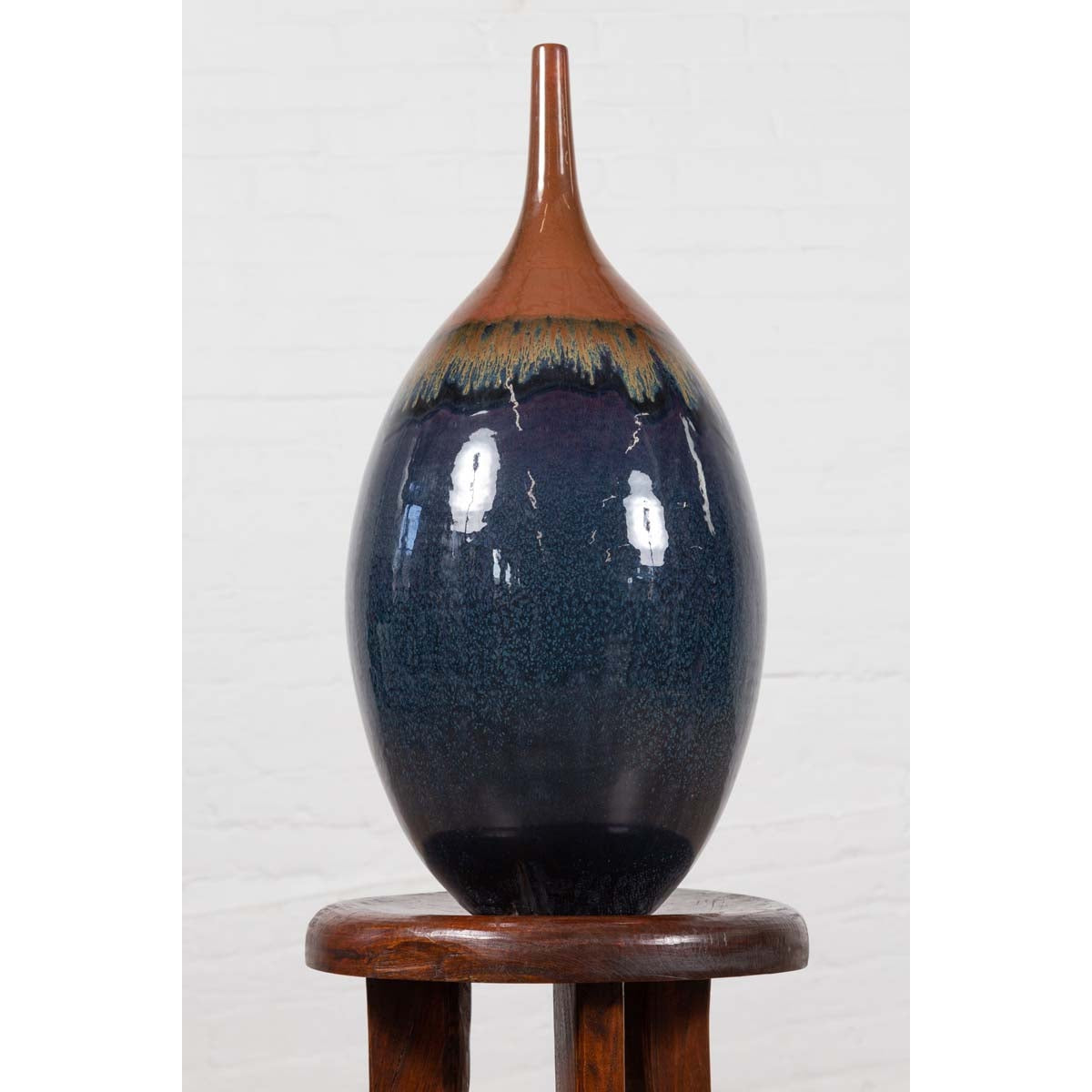 Vintage Northern Thai Chiang Mai Blue and Brown Vase from the Prem Collection-3. Asian & Chinese Furniture, Art, Antiques, Vintage Home Décor for sale at FEA Home