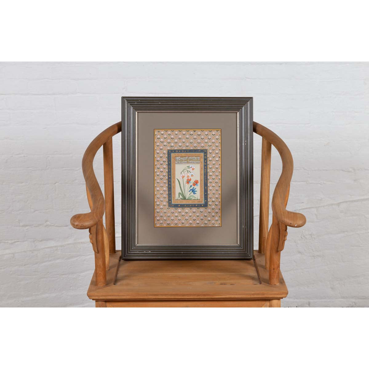 Indian Floral Still-Life from the Midcentury Period with Flowers and Calligraphy-3. Asian & Chinese Furniture, Art, Antiques, Vintage Home Décor for sale at FEA Home