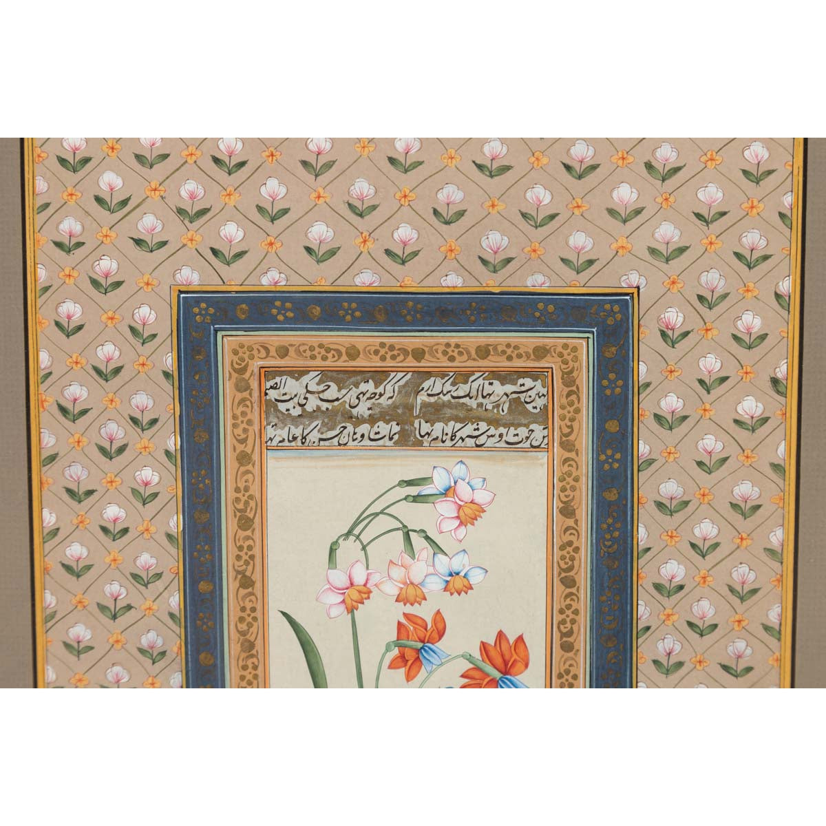 Indian Floral Still-Life from the Midcentury Period with Flowers and Calligraphy-5. Asian & Chinese Furniture, Art, Antiques, Vintage Home Décor for sale at FEA Home