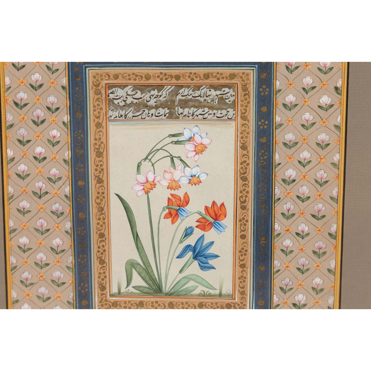 Indian Floral Still-Life from the Midcentury Period with Flowers and Calligraphy-6. Asian & Chinese Furniture, Art, Antiques, Vintage Home Décor for sale at FEA Home