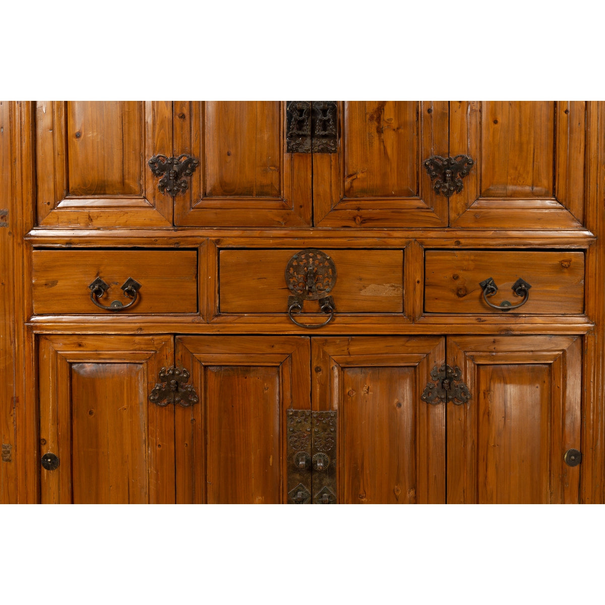 Large Chinese Qing Dynasty Style Wooden Cabinet with Paneled Doors and Drawers-13. Asian & Chinese Furniture, Art, Antiques, Vintage Home Décor for sale at FEA Home