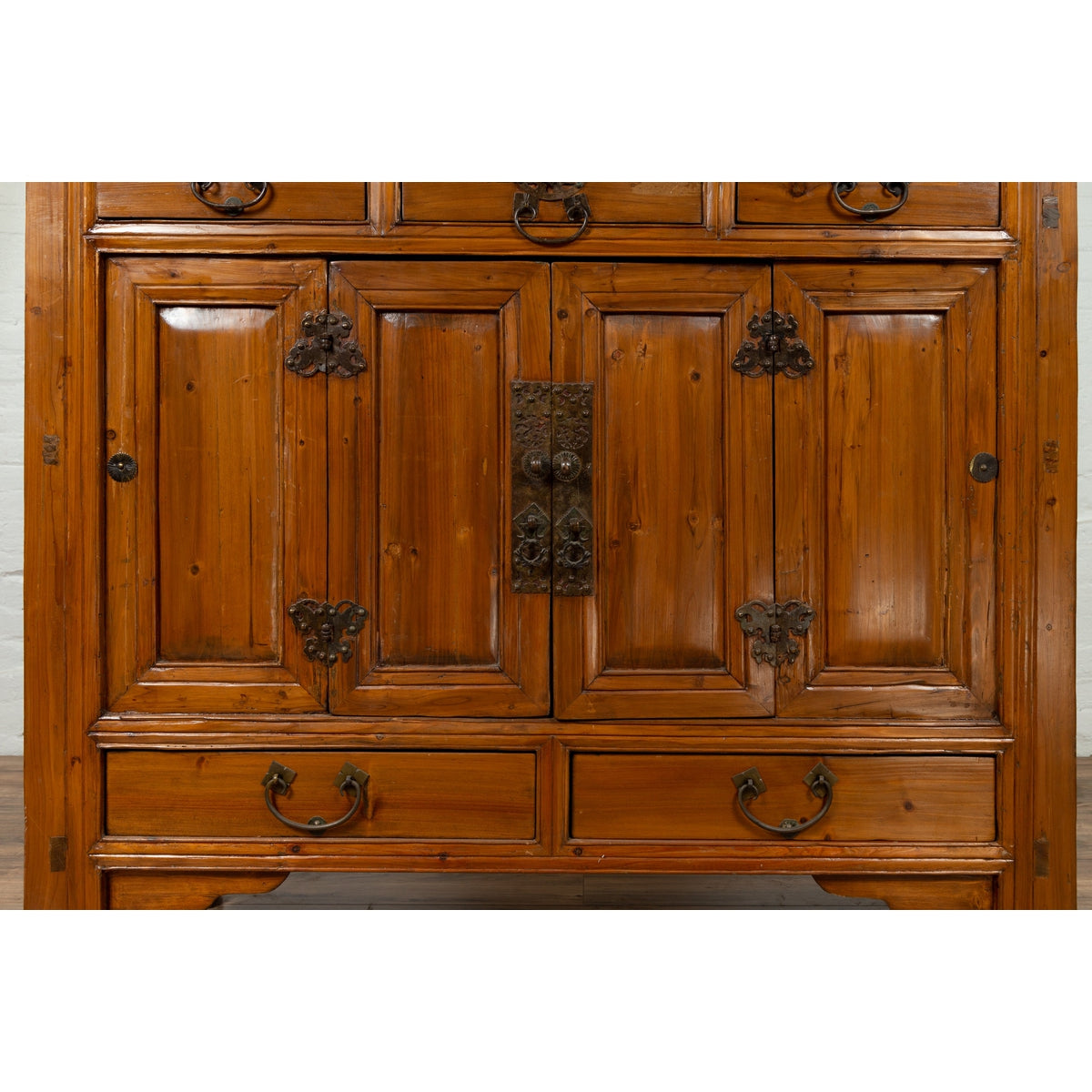 Large Chinese Qing Dynasty Style Wooden Cabinet with Paneled Doors and Drawers-14. Asian & Chinese Furniture, Art, Antiques, Vintage Home Décor for sale at FEA Home