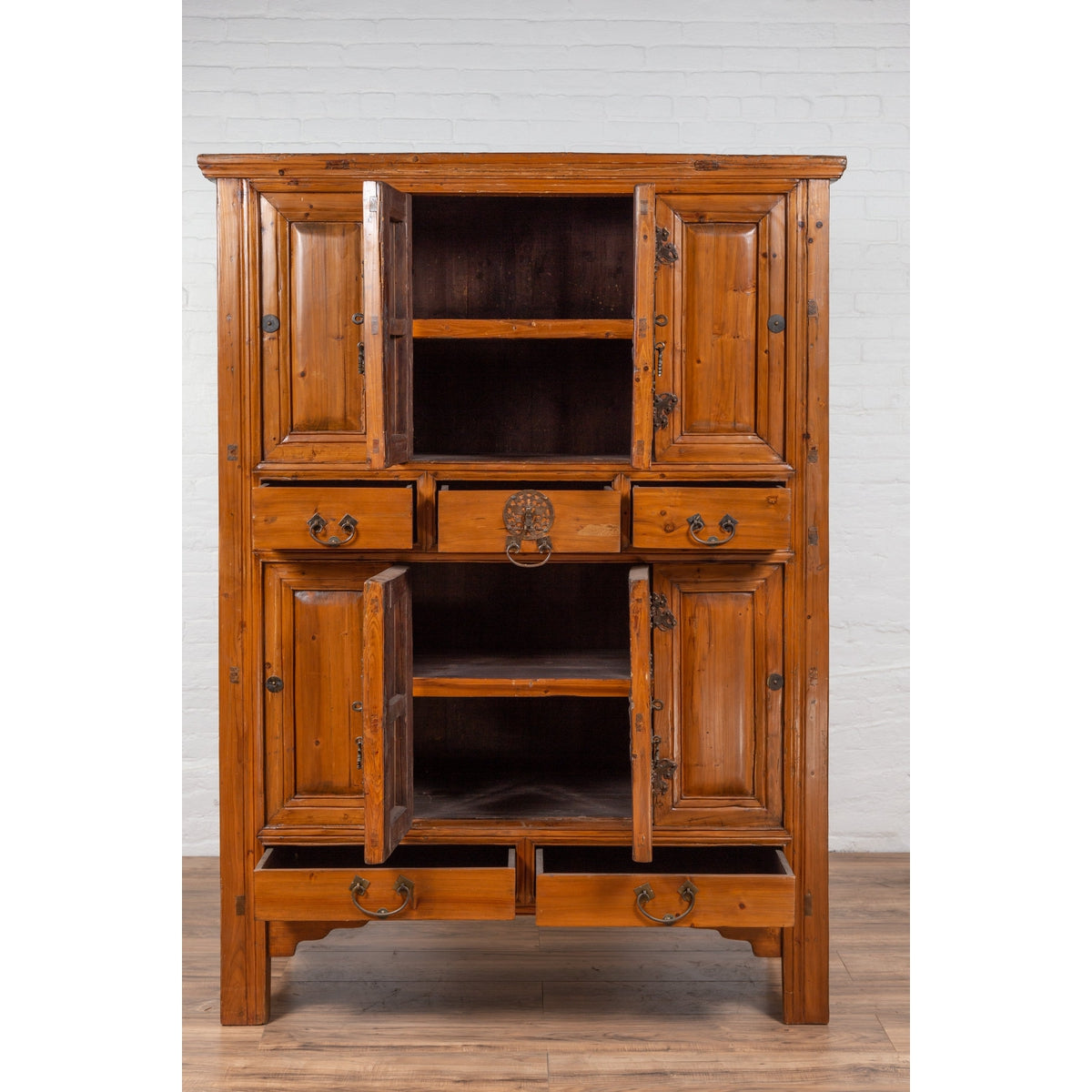 Large Chinese Qing Dynasty Style Wooden Cabinet with Paneled Doors and Drawers-4. Asian & Chinese Furniture, Art, Antiques, Vintage Home Décor for sale at FEA Home