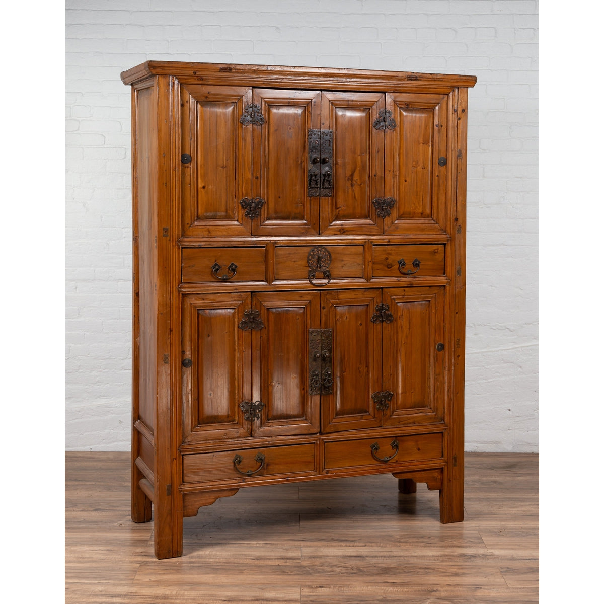 Large Chinese Qing Dynasty Style Wooden Cabinet with Paneled Doors and Drawers-10. Asian & Chinese Furniture, Art, Antiques, Vintage Home Décor for sale at FEA Home