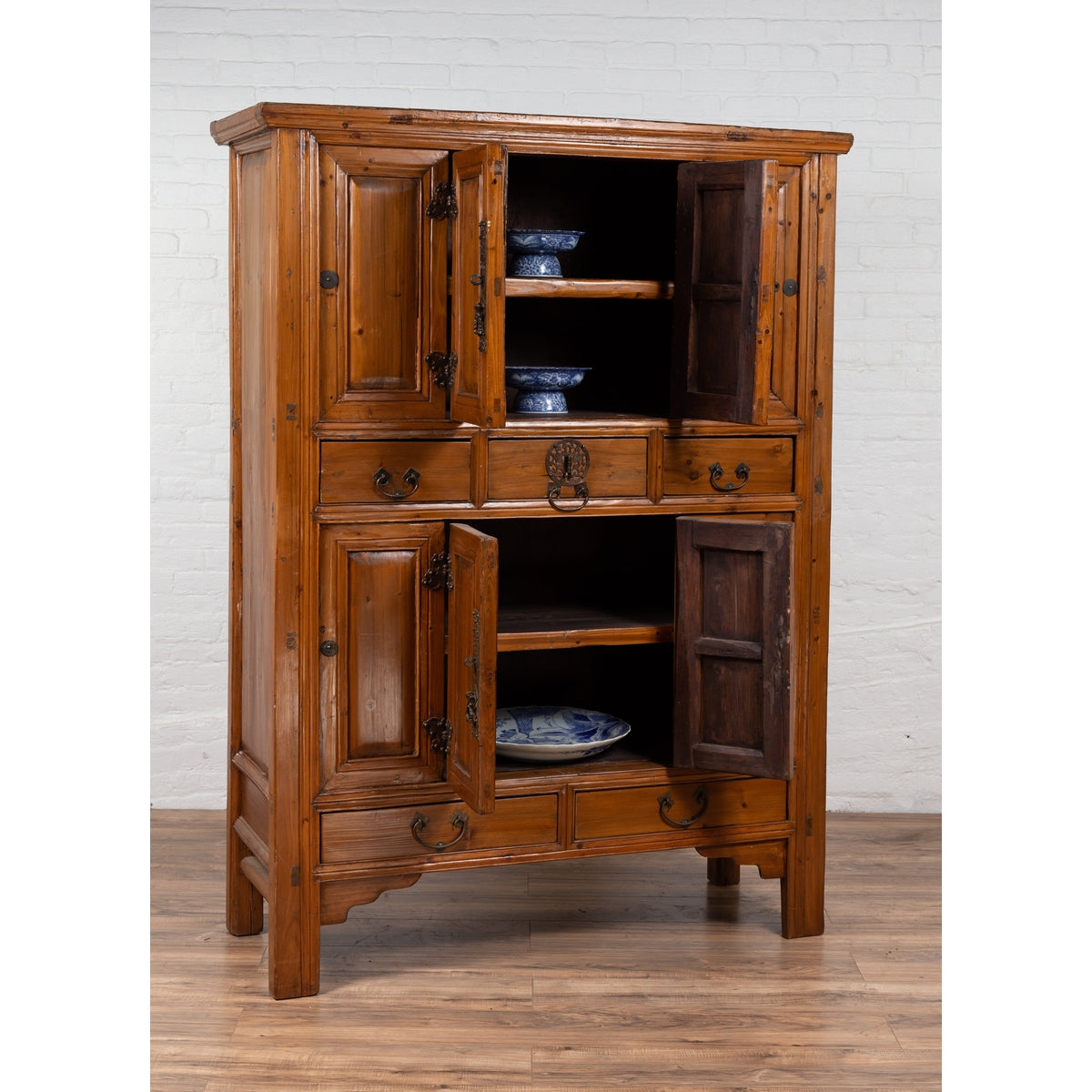 Large Chinese Qing Dynasty Style Wooden Cabinet with Paneled Doors and Drawers-3. Asian & Chinese Furniture, Art, Antiques, Vintage Home Décor for sale at FEA Home
