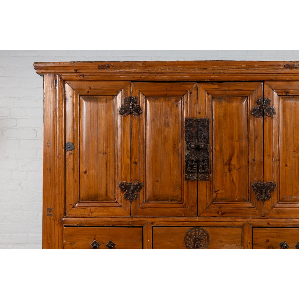 Large Chinese Qing Dynasty Style Wooden Cabinet with Paneled Doors and Drawers-11. Asian & Chinese Furniture, Art, Antiques, Vintage Home Décor for sale at FEA Home
