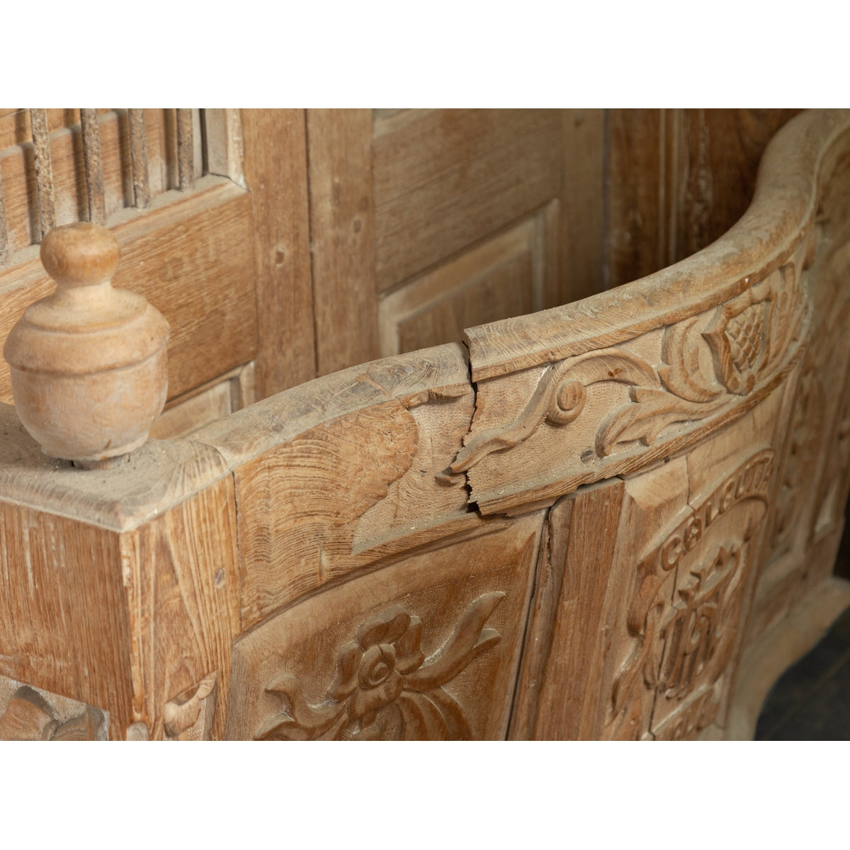 Large Natural Wood Bonnet Top Window Balcony with Hand Carved Foliage Motifs-14. Asian & Chinese Furniture, Art, Antiques, Vintage Home Décor for sale at FEA Home