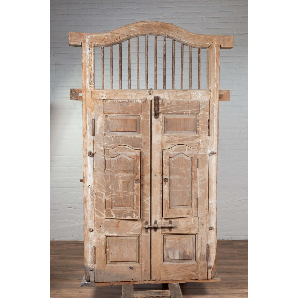 Large Natural Wood Bonnet Top Window Balcony with Hand Carved Foliage Motifs-5. Asian & Chinese Furniture, Art, Antiques, Vintage Home Décor for sale at FEA Home