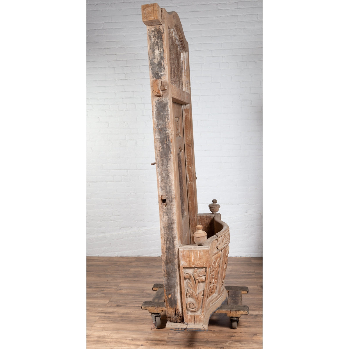 Large Natural Wood Bonnet Top Window Balcony with Hand Carved Foliage Motifs-4. Asian & Chinese Furniture, Art, Antiques, Vintage Home Décor for sale at FEA Home